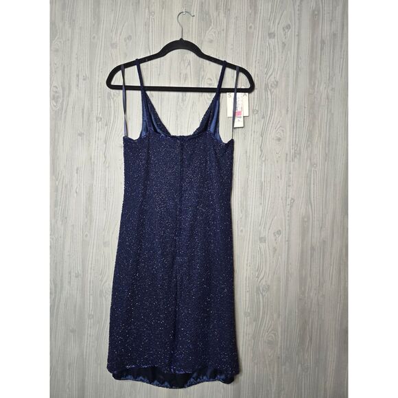 Scala Vintage 90s Beaded Silk Slip Dress Navy Blue NWT Size L Evening Glam - Picture 5 of 10